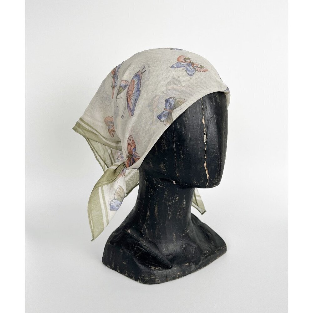 Vintage Silk Butterfly Print Scarf Bandana Headband Cottagecore Romantic Dainty
